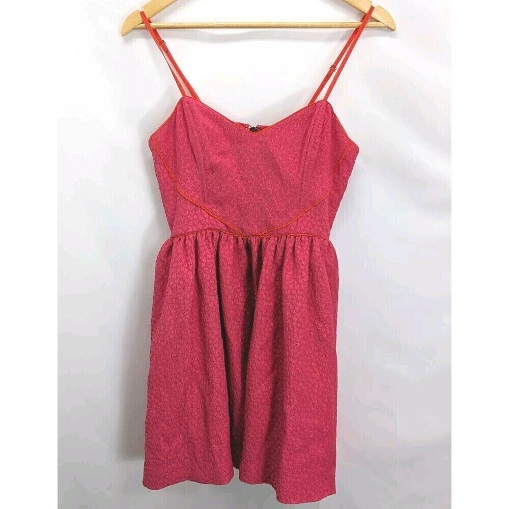 Urban Outfitters Cooperative M Women Raspberry‎ Spaghetti Skater Dress Hearts